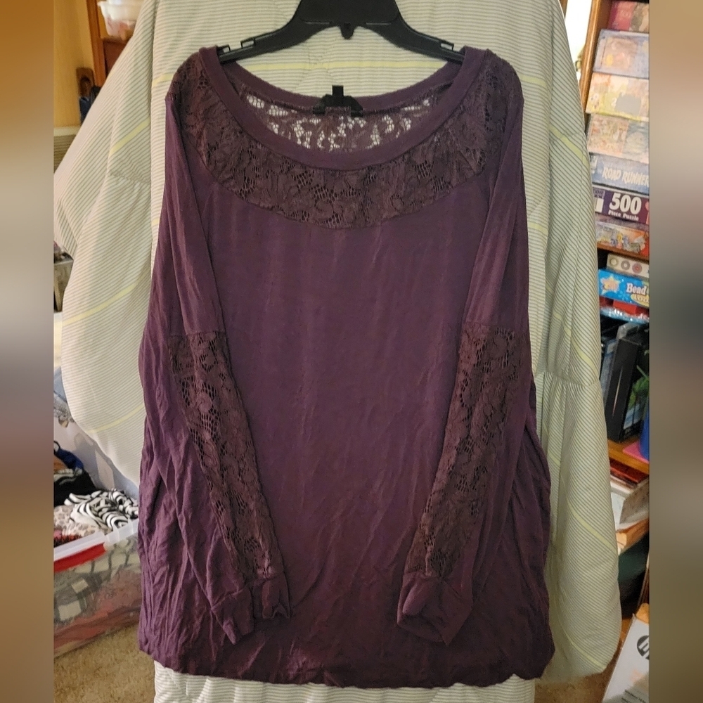 Hannah 1X Purple Long Sleeve Lace Accent